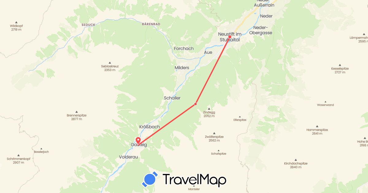 TravelMap itinerary: driving, hiking in Austria (Europe)